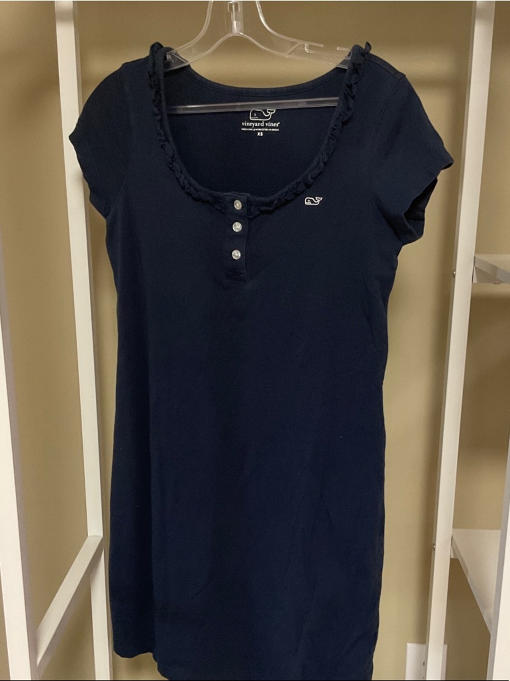 Vineyard Vines Navy Ruffle Scoop Neck Mini Dress
